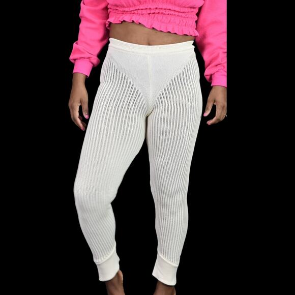 Ruve Loom Pants Beige 3D Knit Crochet Slim Pull On Swim Coverup Knitwear Small - Picture 2 of 14